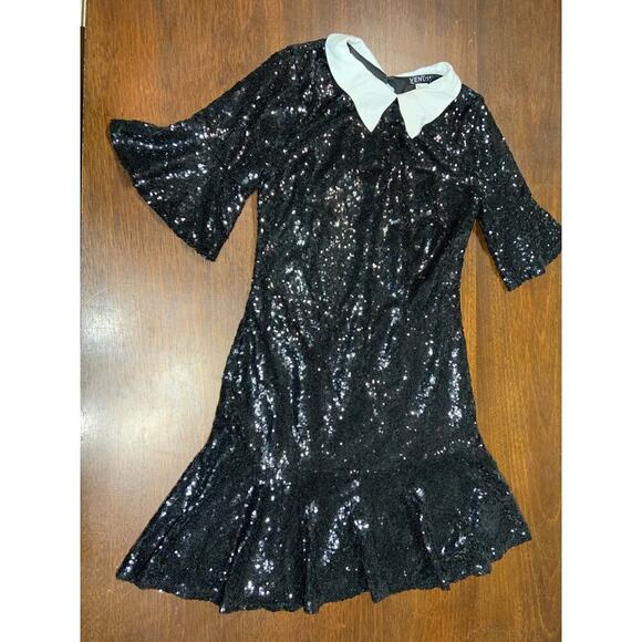 Venus Sequins Dress Women Small Black Neutral Preppy Dark Academia Halloween - Picture 1 of 11